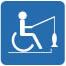 Accessible Fishing icon with wheelchair user (ISA) fishing from a dock